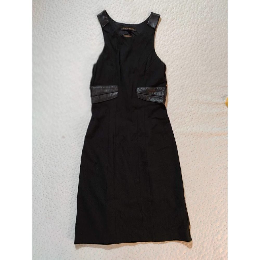 NORDSTROM CYNTHIA STEFFE SLEEVELESS BLACK FAUX LEATHER DRESS CUTOUT BACK SIZE 2
